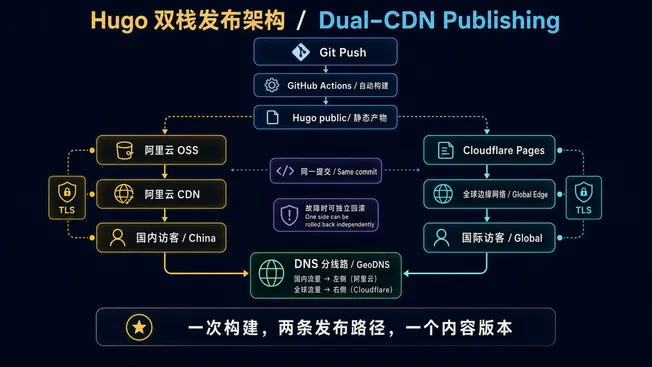 Hugo 网站同时发布到阿里云和 Cloudflare 的双栈架构