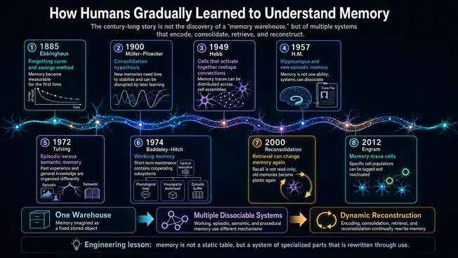 A history of human memory science, from the forgetting curve to engrams