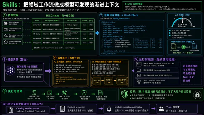 Codex Skills 从多源发现和有界目录,到模型选择、SKILL.md 渐进读取、显式与隐式 invocation 的完整路径